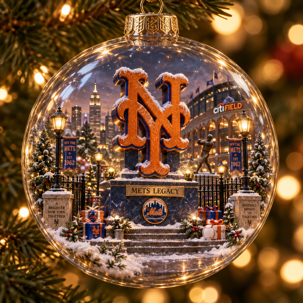 🧡💙 Baseball Brings Us Together — Light-Up Baseball Diorama Ornament