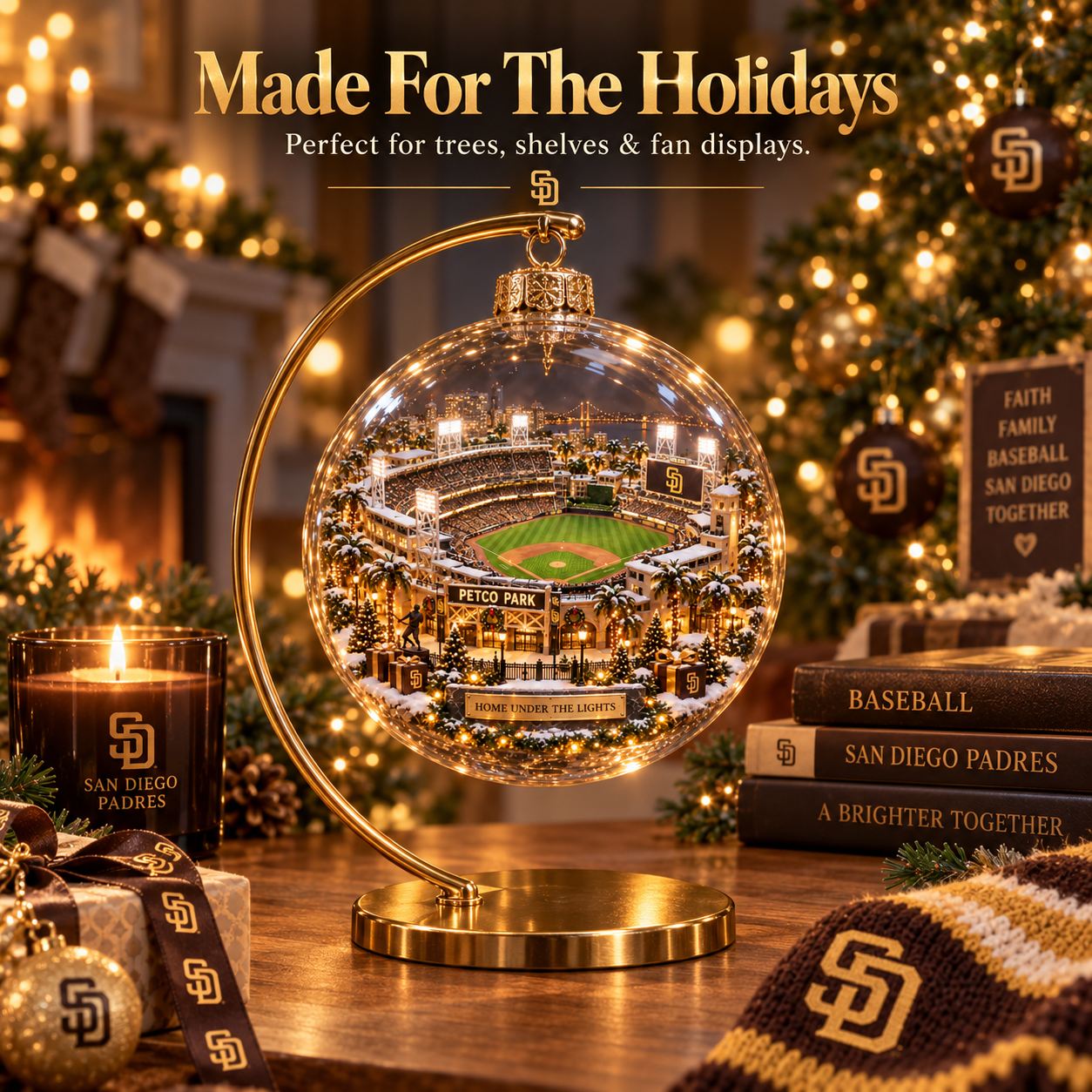 ⚾🎄 Faith. Family. Baseball. – Light-Up Baseball Heritage Christmas Ornament