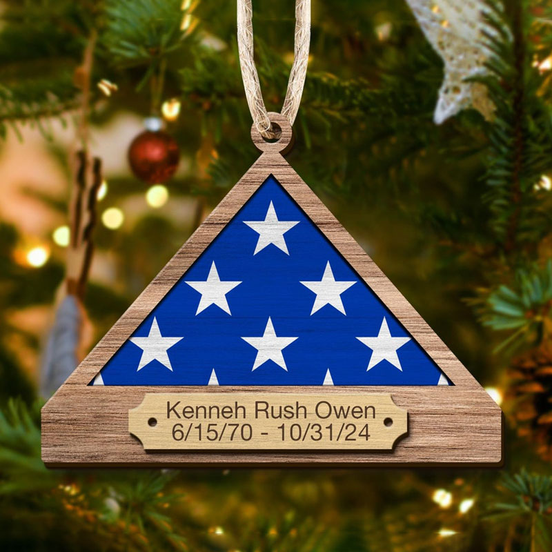 Personalized Folded Flag Veteran Memorial Ornament