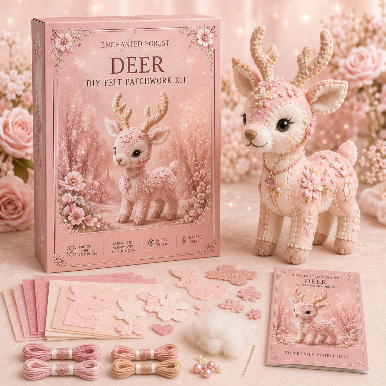 💗Pink Woodland Friends DIY Felt Sewing Kit – Make Your Own Cute Animal