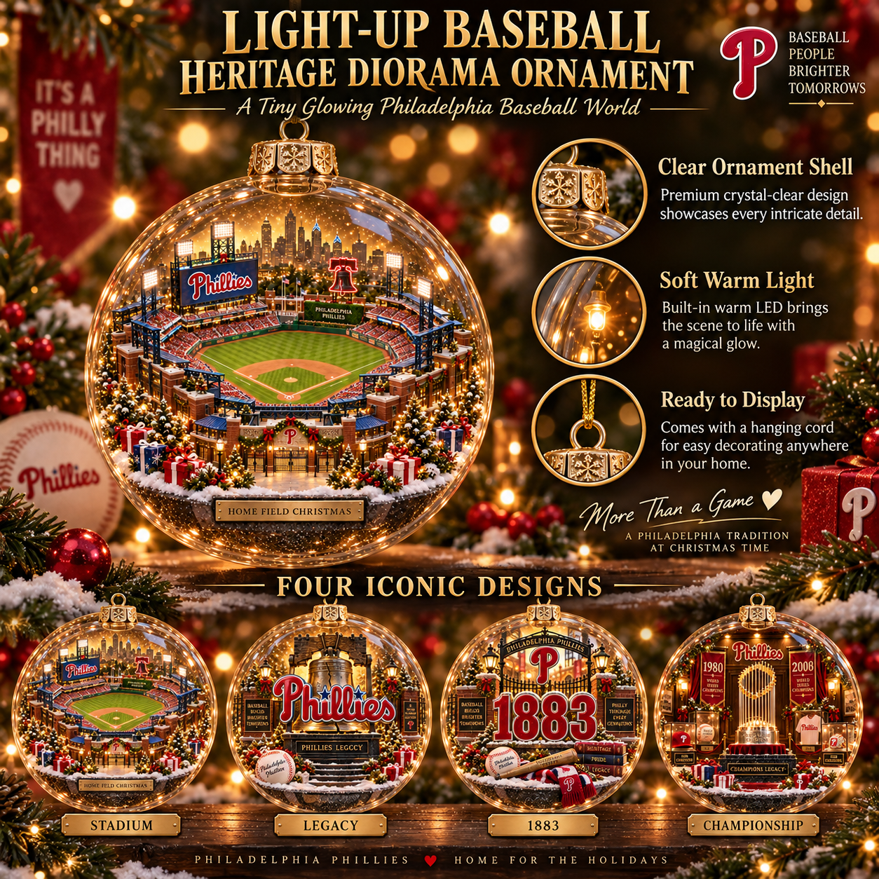 ⚾🎄 More Than a Game – Light-Up Baseball Heritage Christmas Ornament
