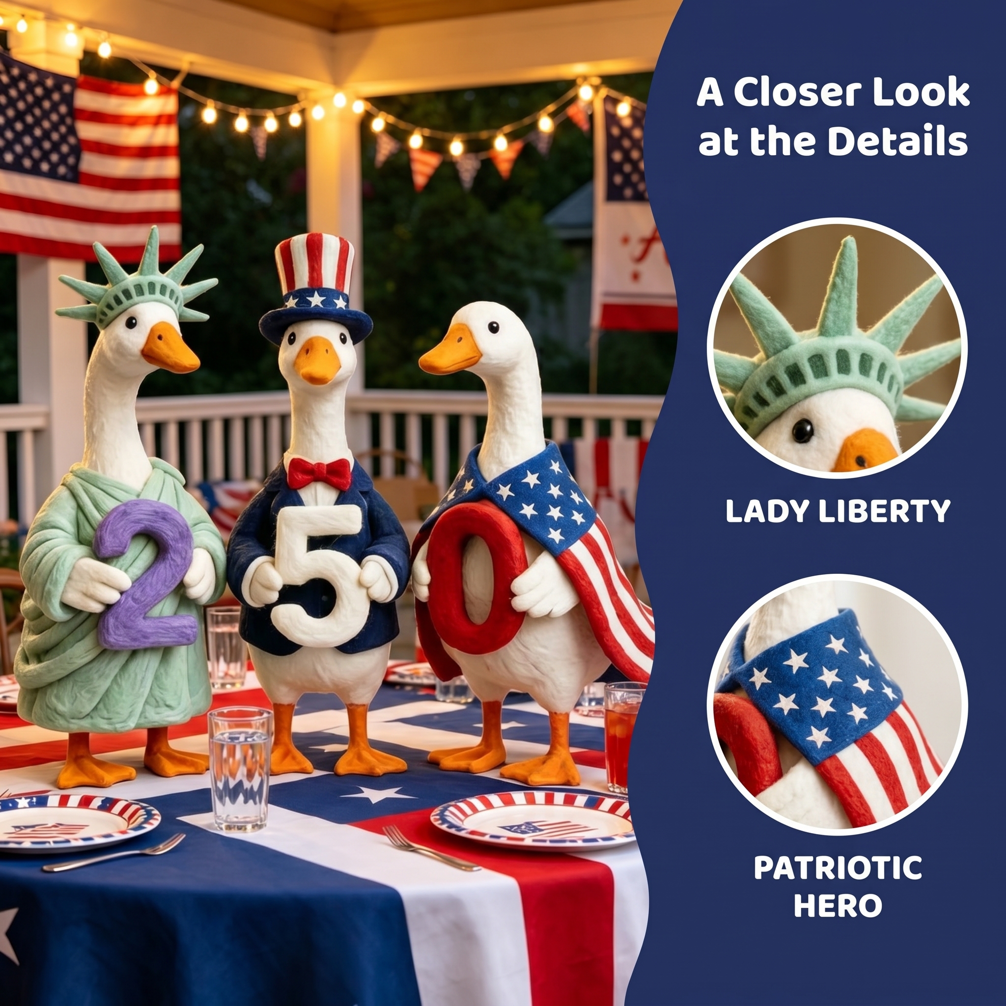 Whimsical "USA 250" Patriotic Geese Centerpiece
