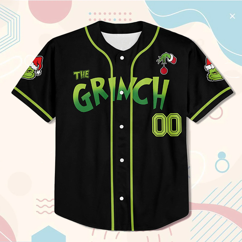 Personalized Name And Number Christmas Mean Green Guy Teacher Baseball Jersey