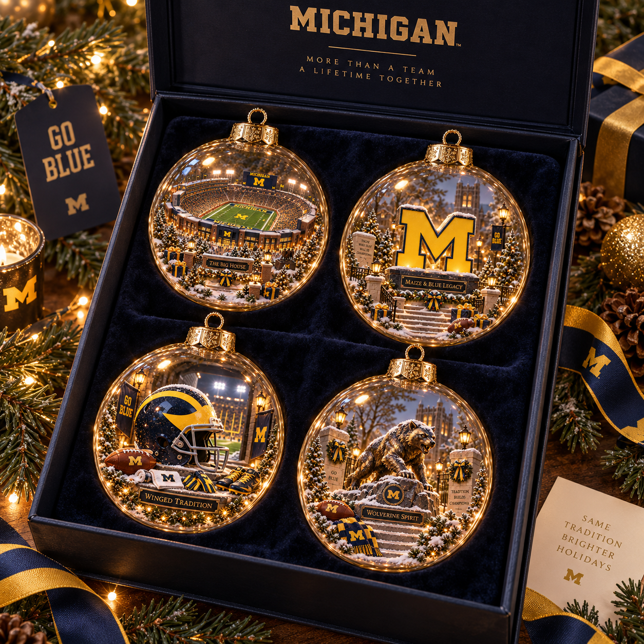 🏈🎄 Go Blue – Light-Up College Football Heritage Christmas Ornament