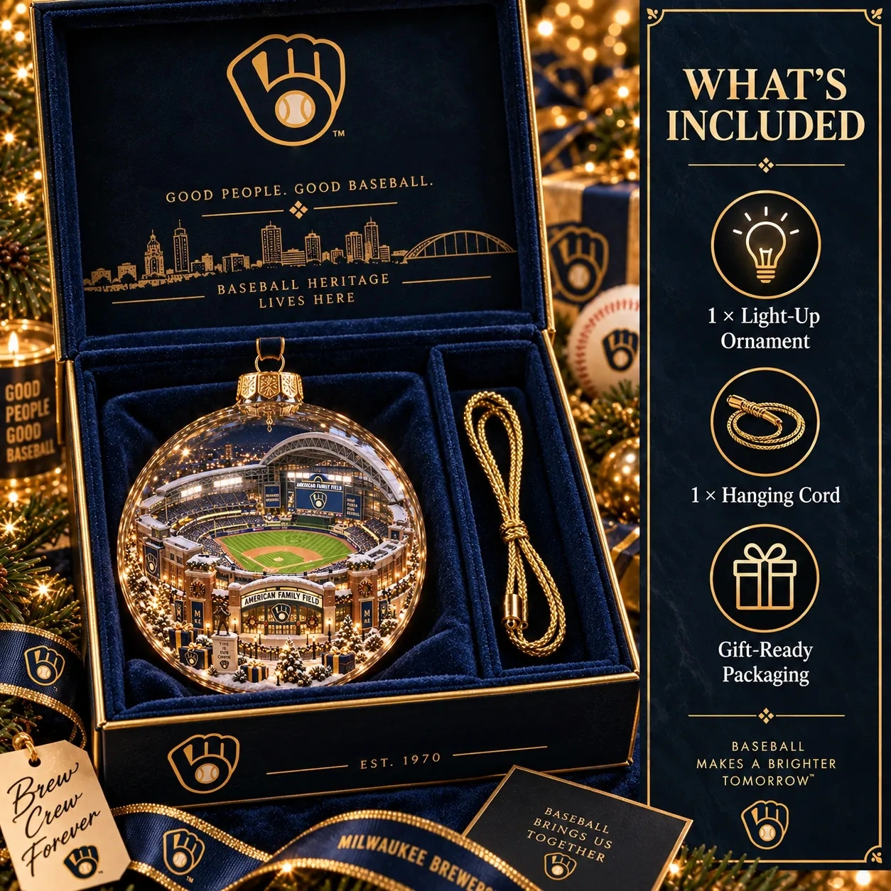 ⚾🎄 Good People. Good Baseball. – Light-Up Baseball Heritage Christmas Ornament