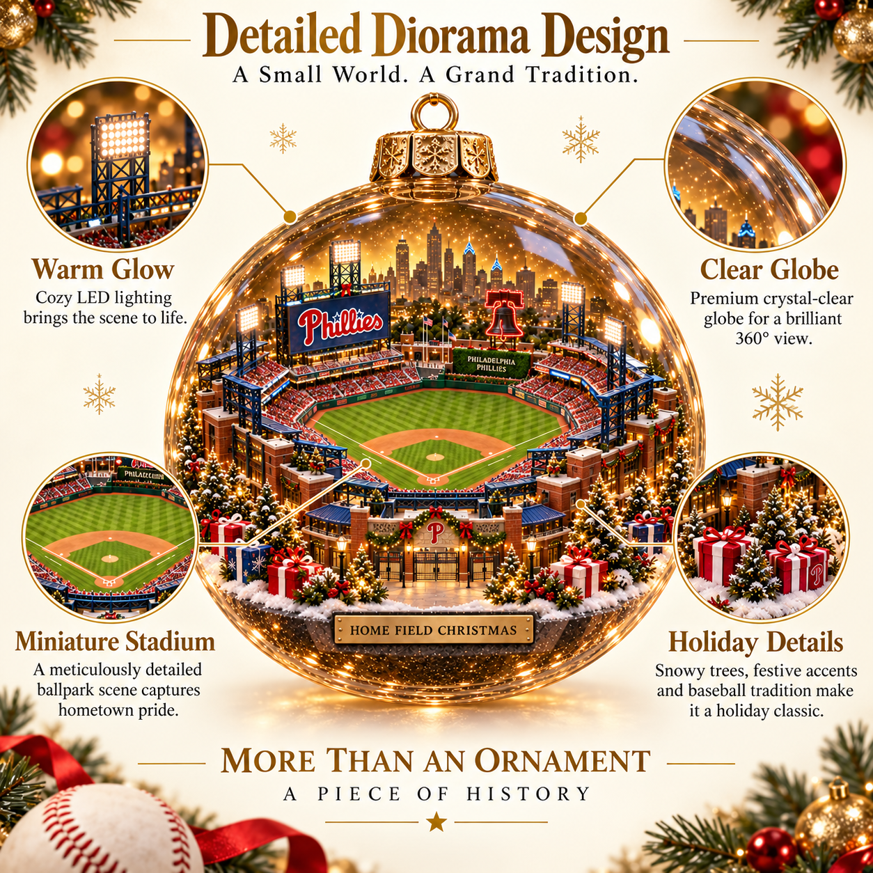 ⚾🎄 More Than a Game – Light-Up Baseball Heritage Christmas Ornament