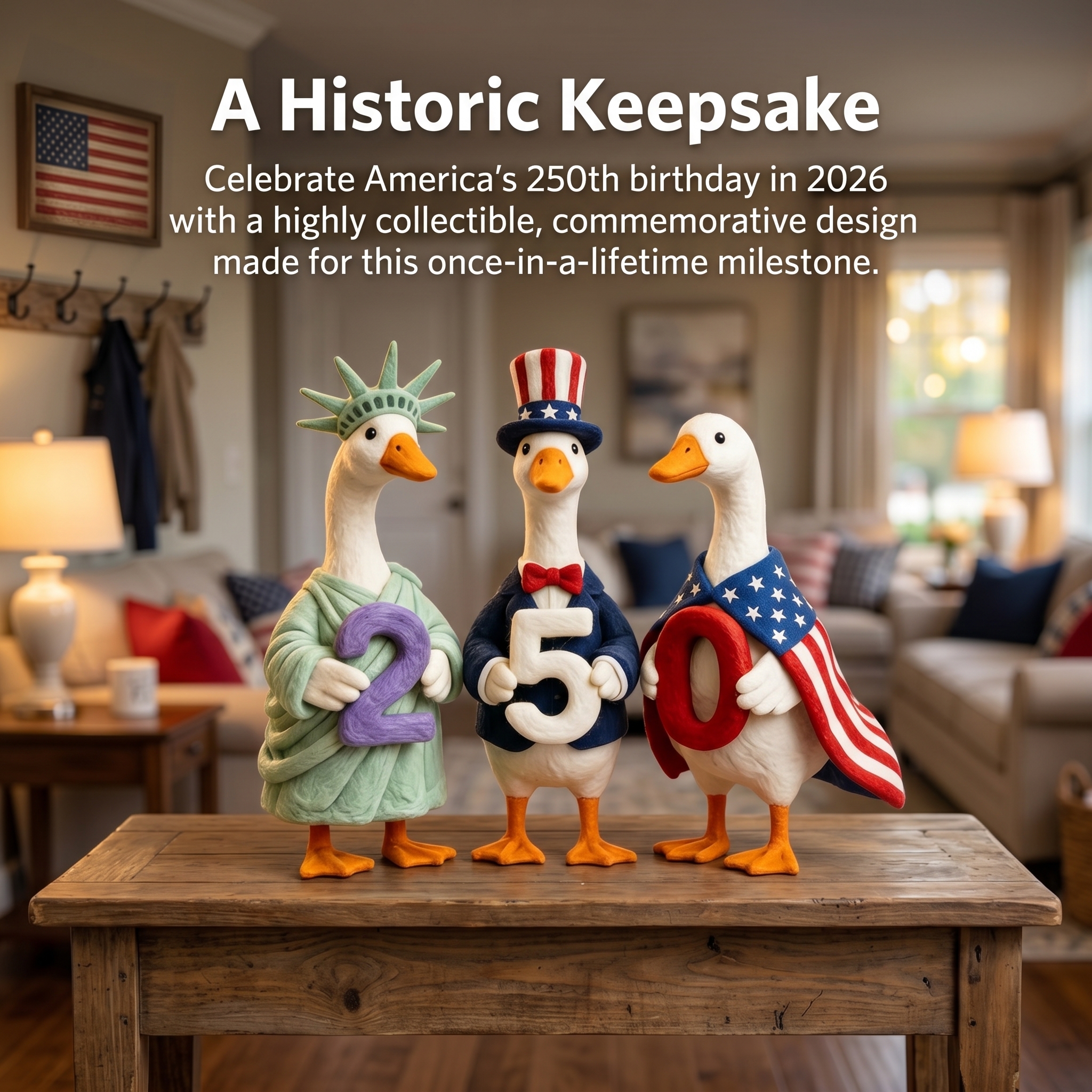 Whimsical "USA 250" Patriotic Geese Centerpiece