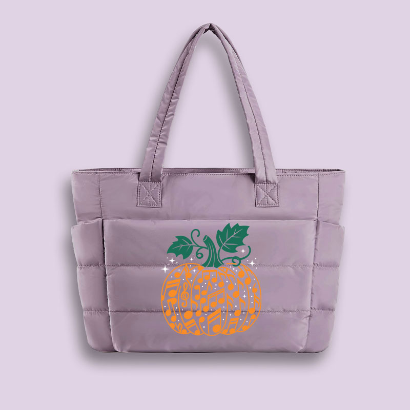 Music Note Pumpkin Teacher Puffy Tote Bag