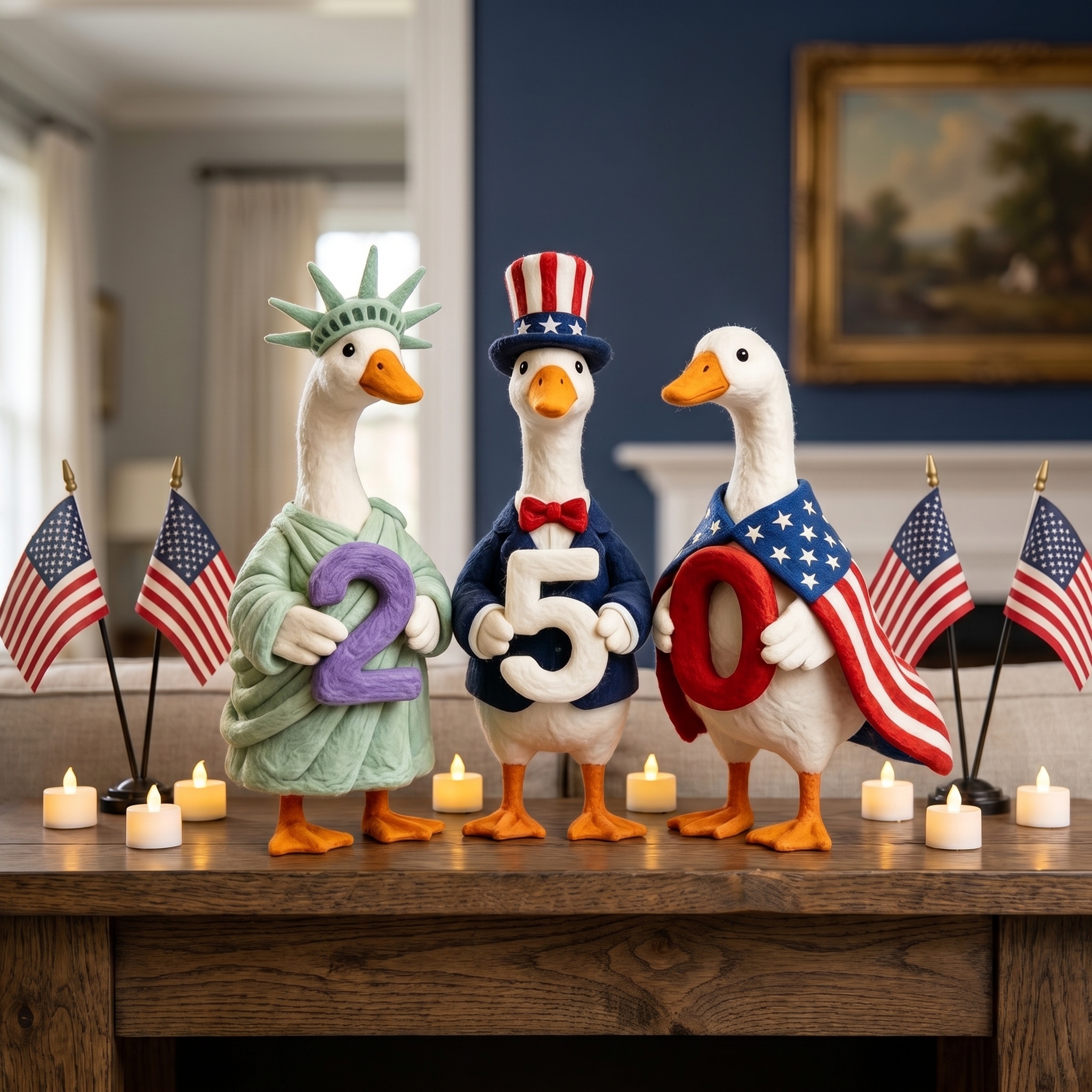 Whimsical "USA 250" Patriotic Geese Centerpiece