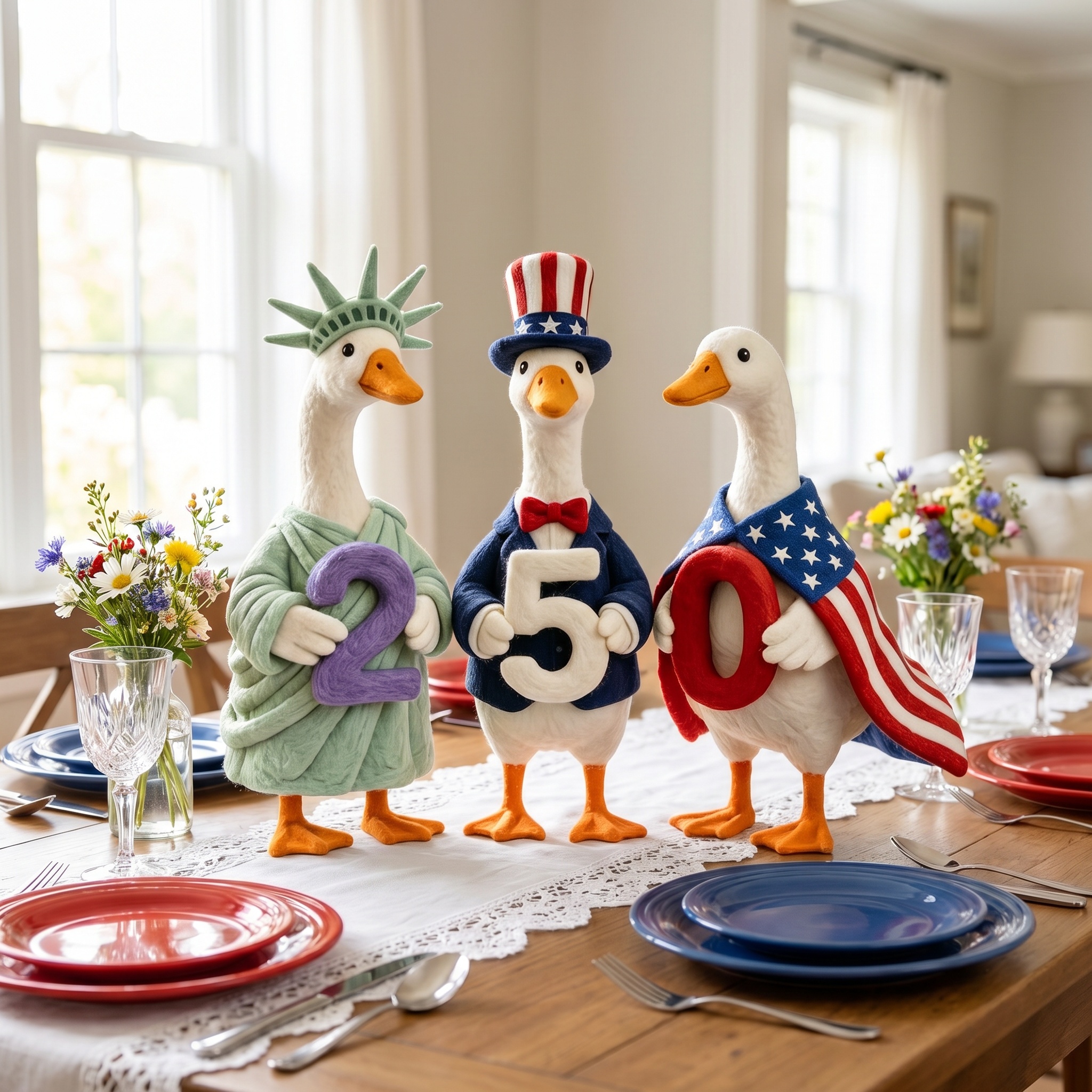 Whimsical "USA 250" Patriotic Geese Centerpiece