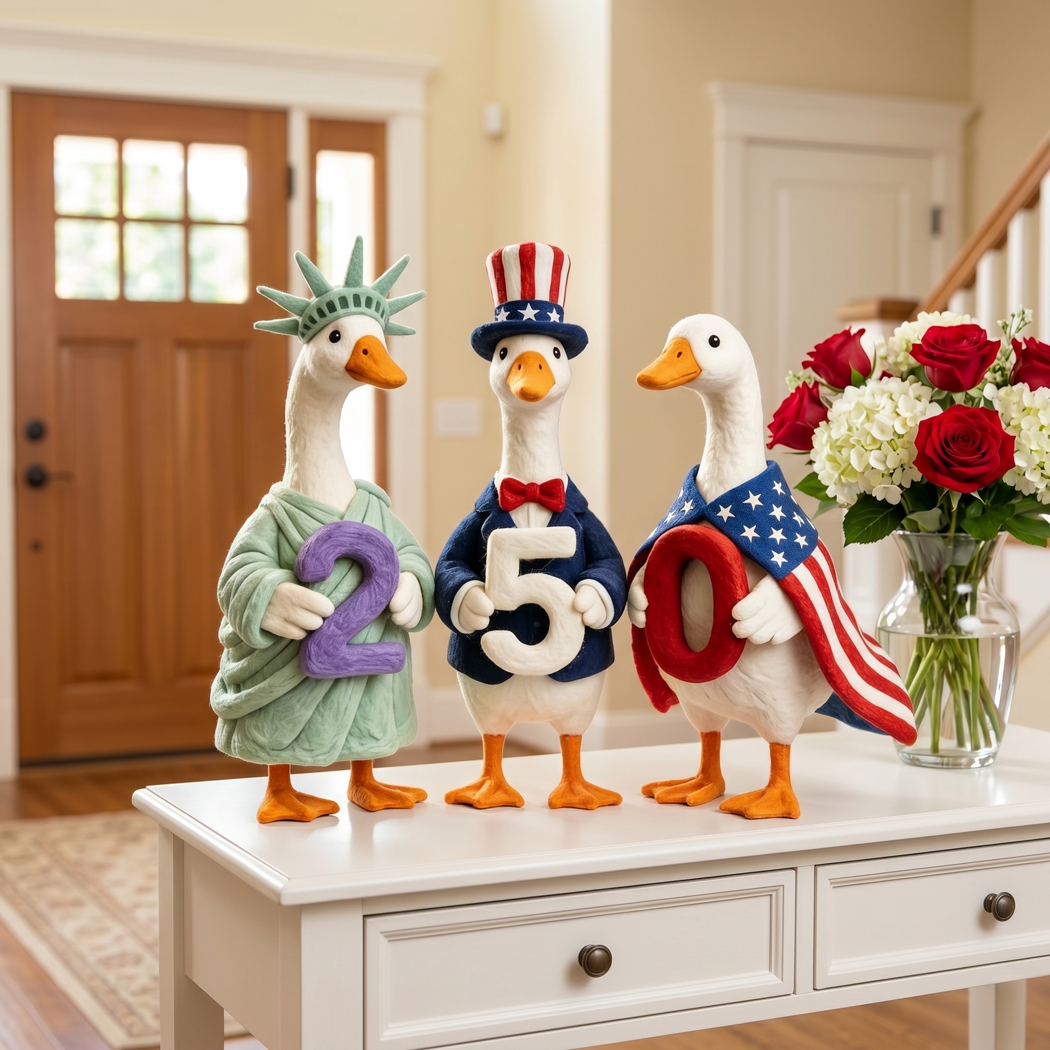 Whimsical "USA 250" Patriotic Geese Centerpiece