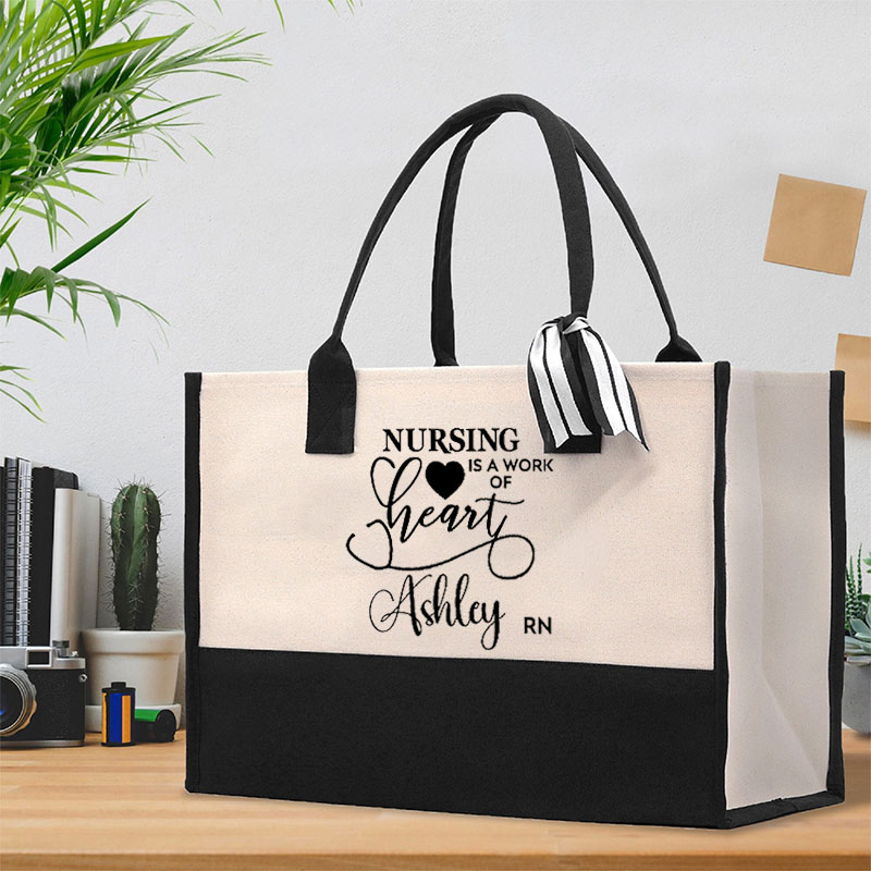 Personalized Nursing Is A Work Of Heart Nurse Cotton Tote Bag