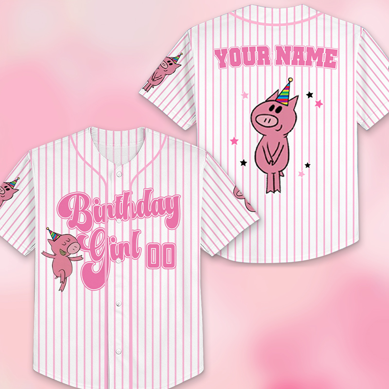 Personalized Pink Piggie Birthday Girl Or Boy Class Baseball Jersey