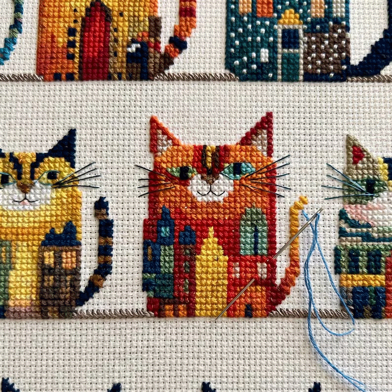 Whimsical Cat Houses Cross Stitch Kit