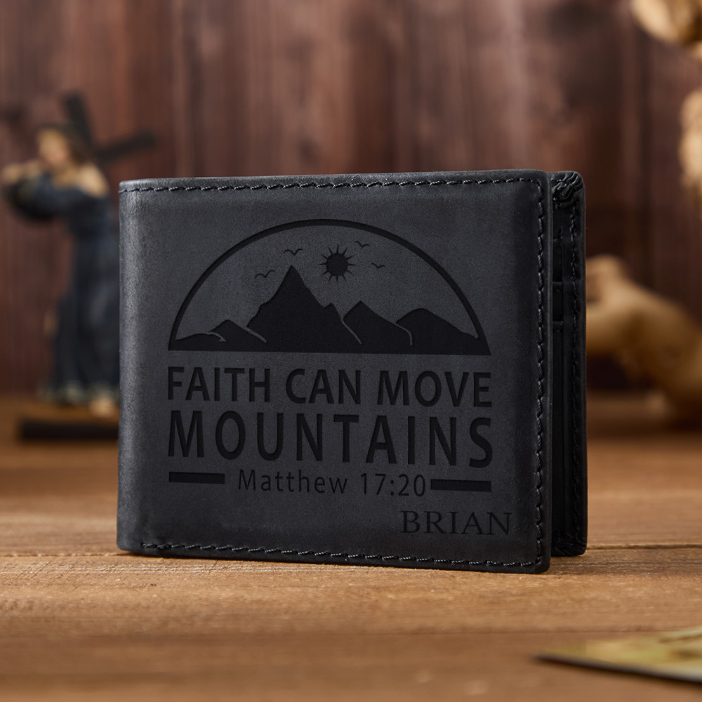 Personalized Faith Can Move Mountains Leather Wallet