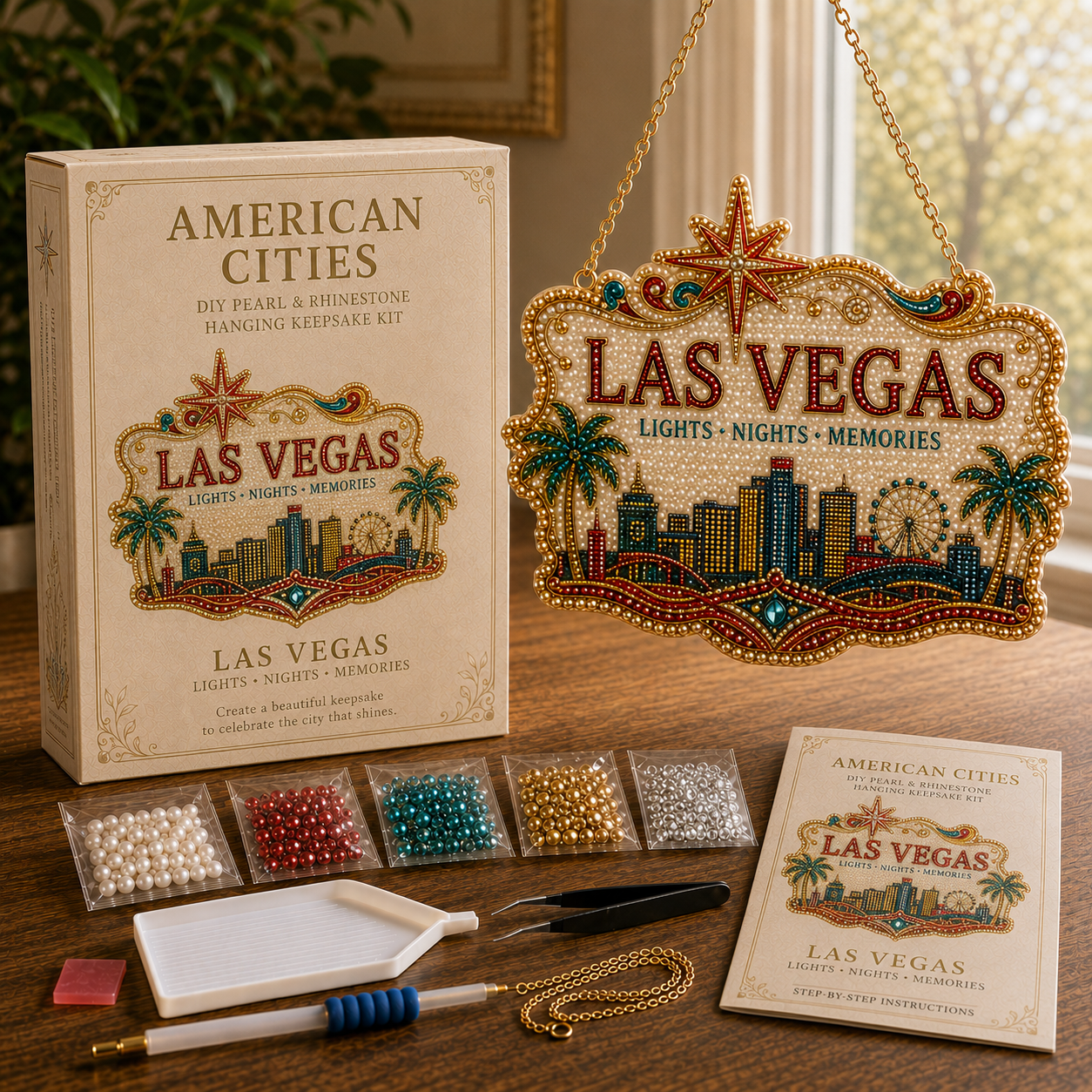 🏙️ American Cities Pearl & Rhinestone Hanging Keepsake DIY Kit