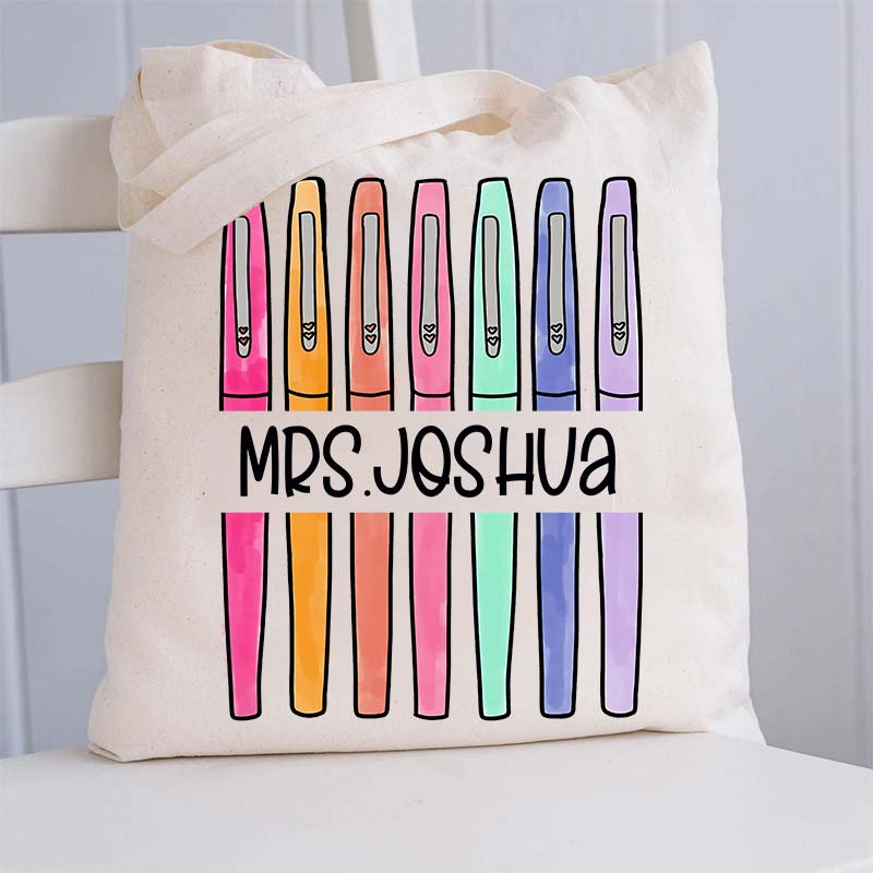 Personalized Colored Pens Teacher Name Tote Bag