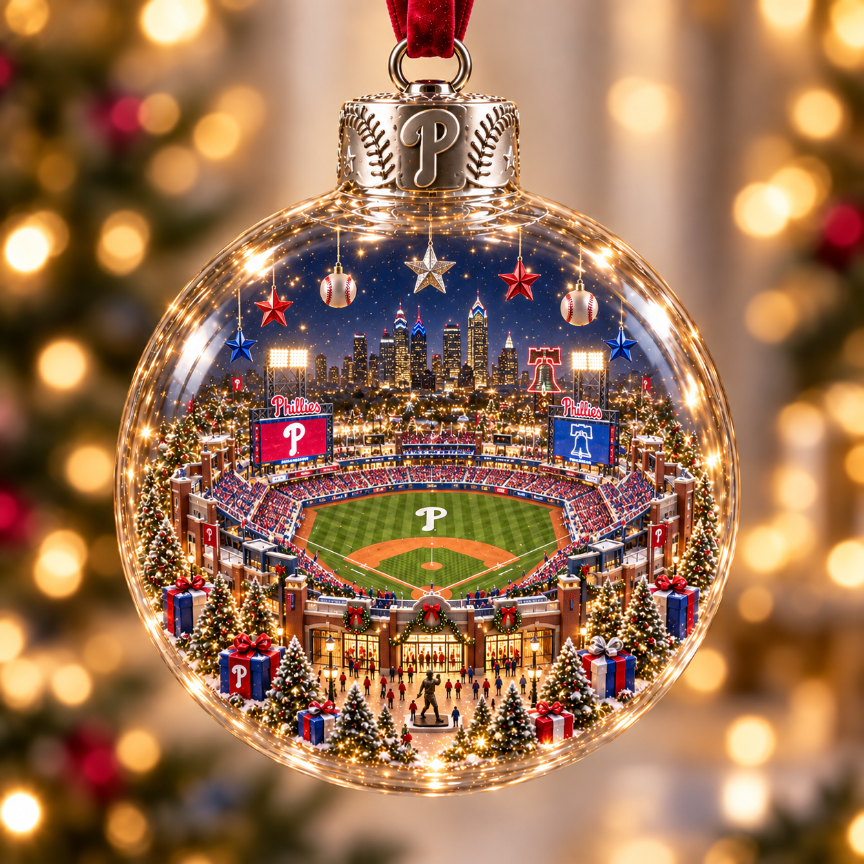 ⚾🎄 Light-Up Baseball Stadium Christmas Ornament
