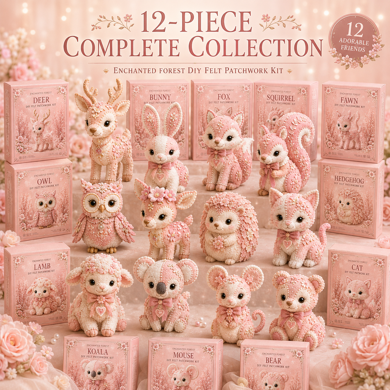 💗Pink Woodland Friends DIY Felt Sewing Kit – Make Your Own Cute Animal