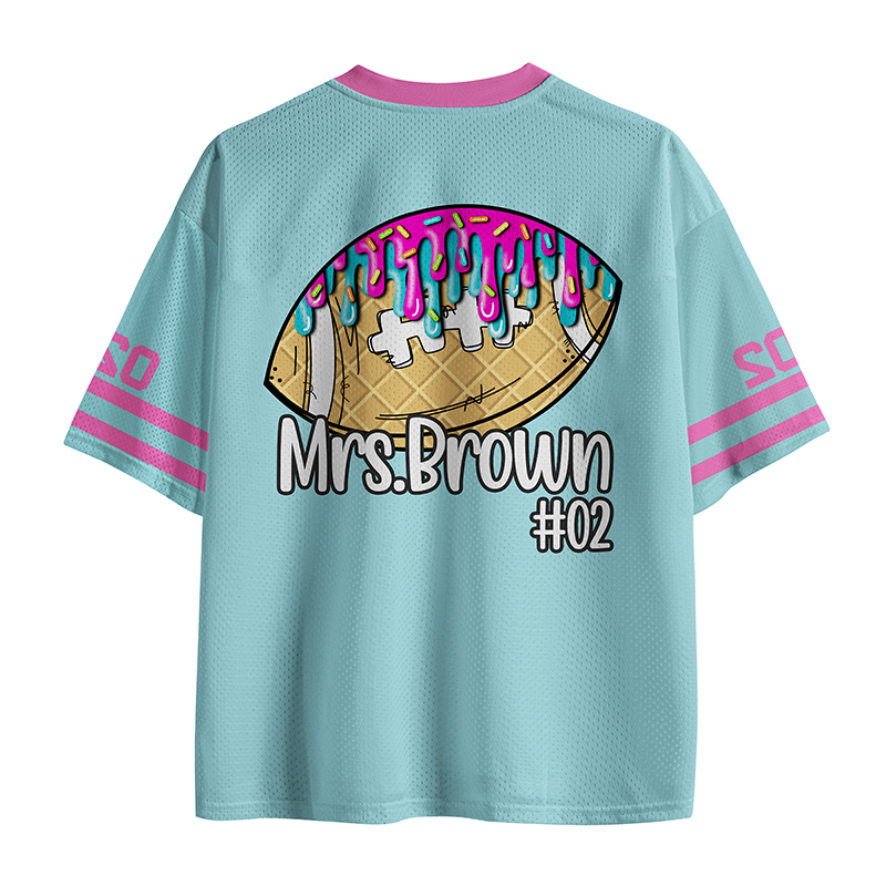 Personalized Mascot Football Cookie Ice Cream Drops Teacher Mesh Jersey