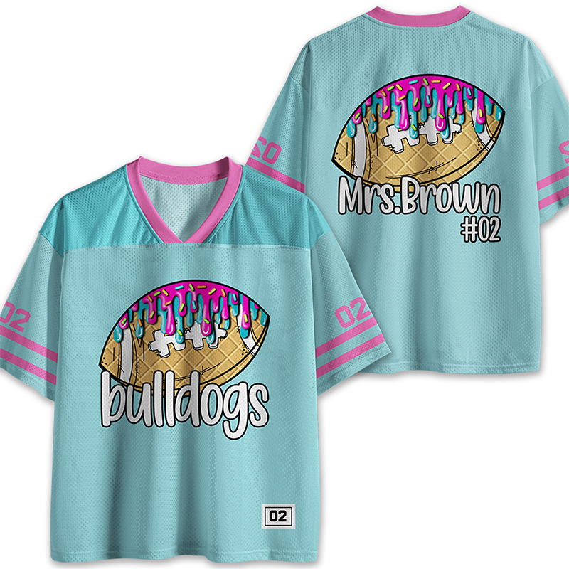 Personalized Mascot Football Cookie Ice Cream Drops Teacher Mesh Jersey