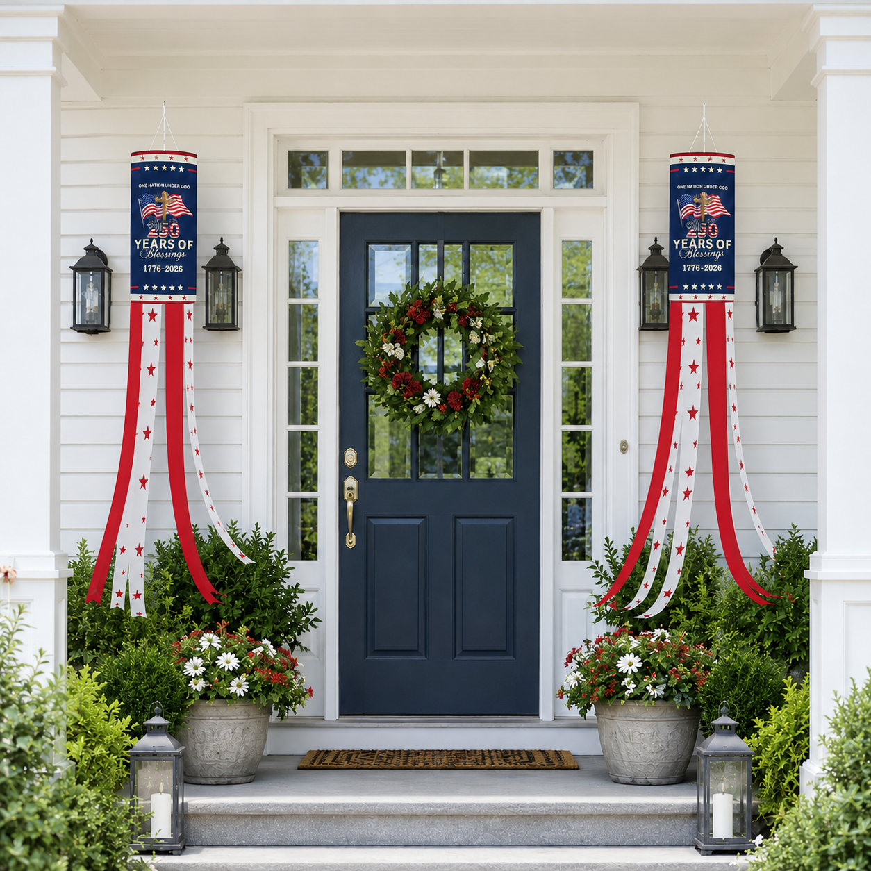 2-Pack Remote-Controlled Light-Up America 250 Patriotic Windsock Decorations