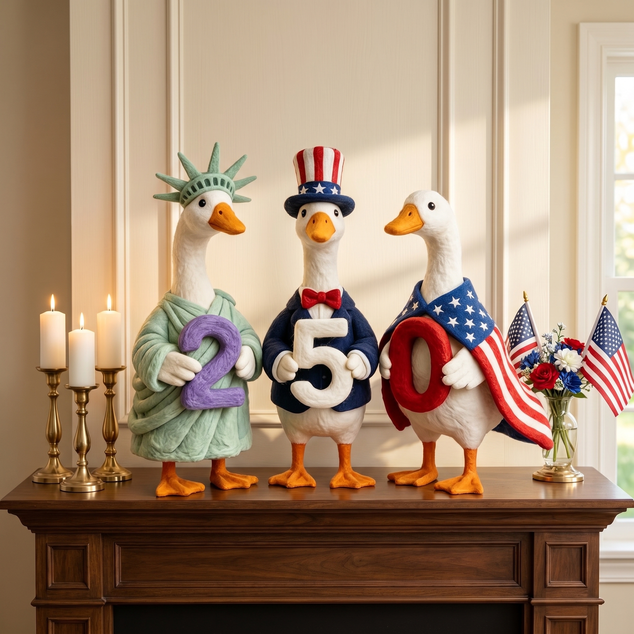 Whimsical "USA 250" Patriotic Geese Centerpiece