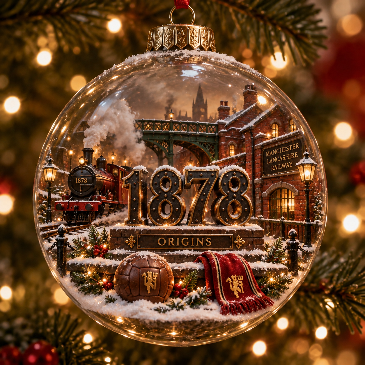 🎄 United in Red — Light-Up Football Heritage Diorama Ornament