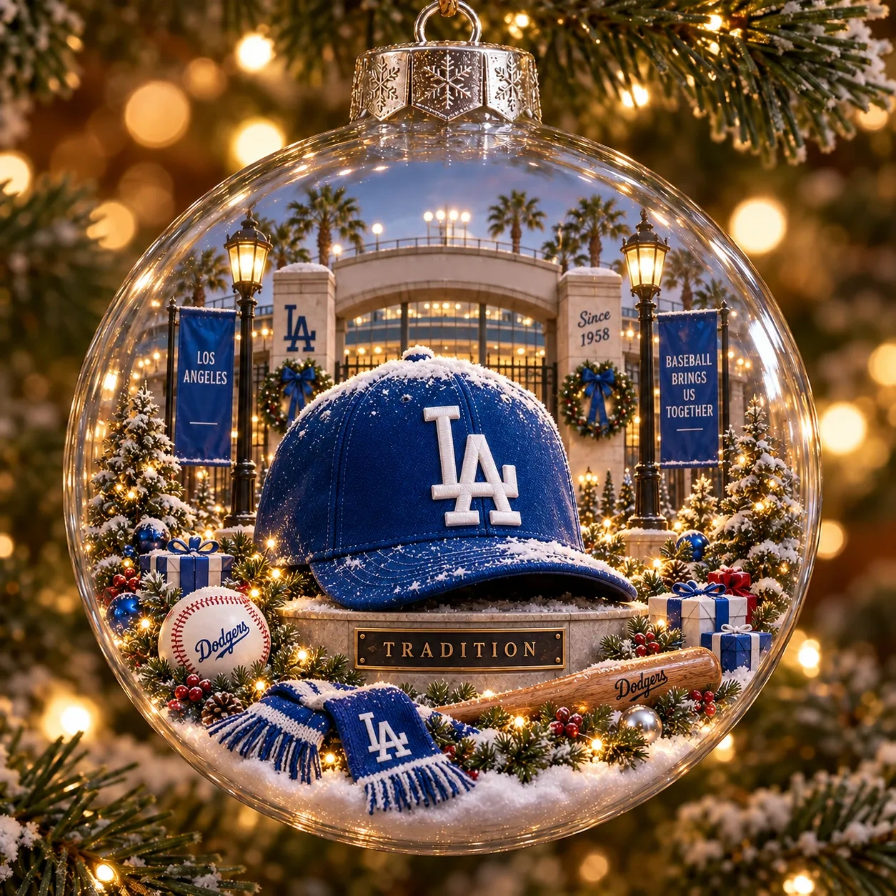 🎄 Think Blue — Light-Up Baseball Diorama Ornament
