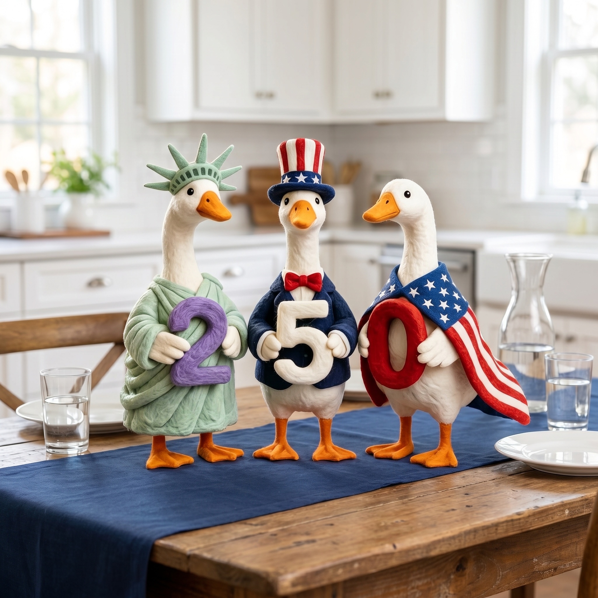 Whimsical "USA 250" Patriotic Geese Centerpiece