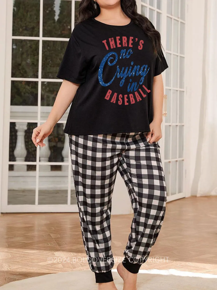 Vintage There's Is No Crying In Baseball Plaid Christmas Pajama Set