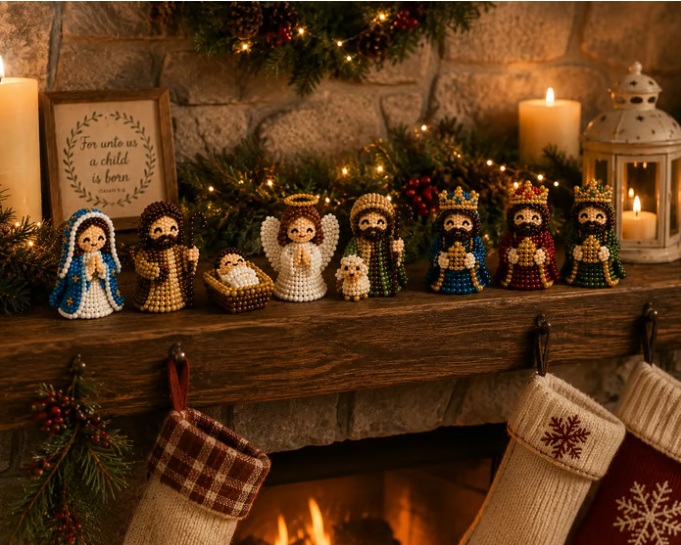 ✝️3D Beaded Nativity Collection DIY Kit – Christmas Faith Craft Set (8-Piece Set)