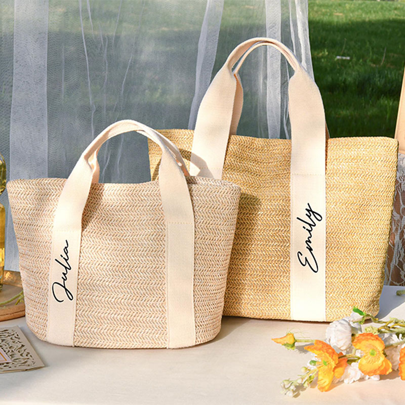 Personalized Bohemian Style Straw Beach Tote Bag