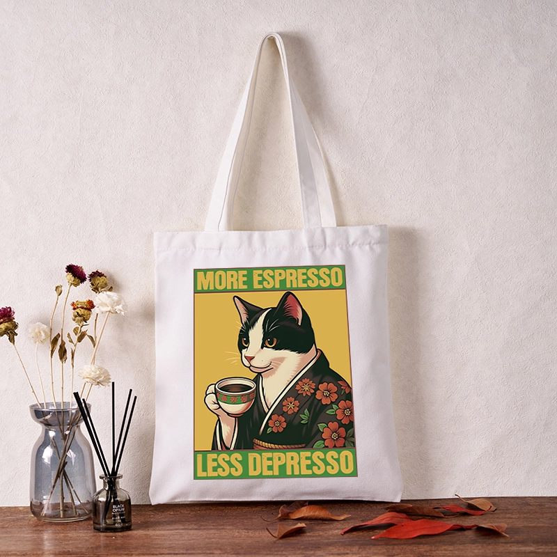 Tokyo-Tiger Tuxedo Cat Drinking Coffee Tote Bag