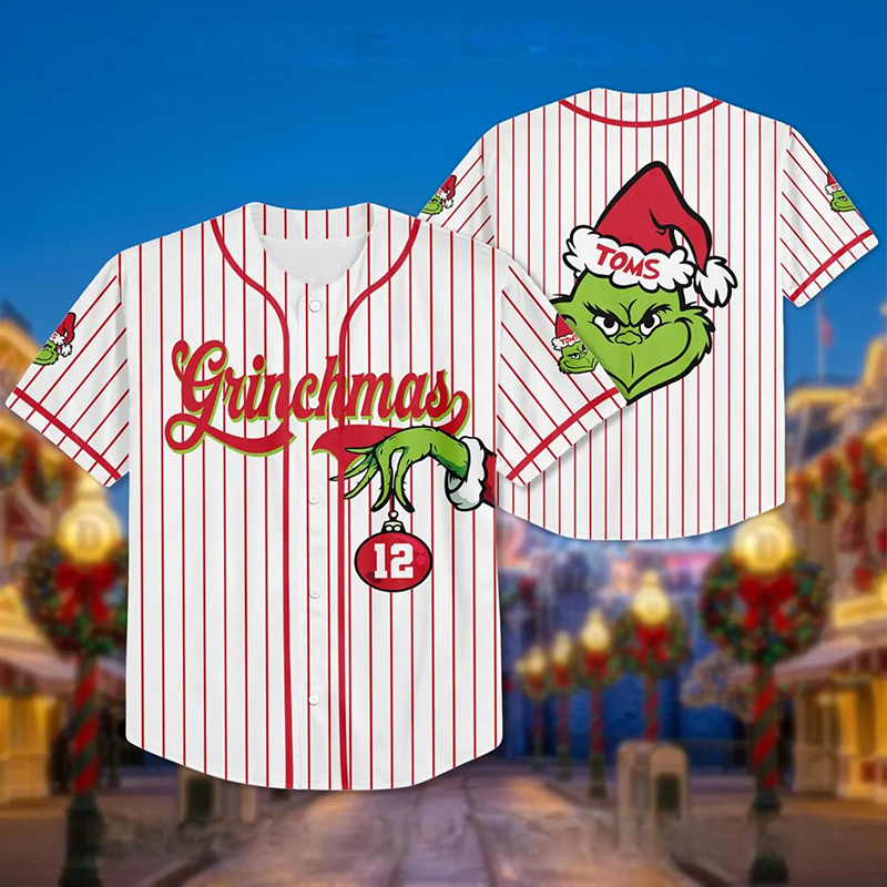 Personalized Name And Number Stole Christmas Teacher Baseball Jersey