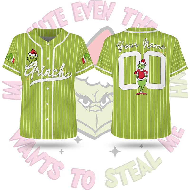 Personalized Name And Number Green Guy Merry Christmas Teacher Baseball Jersey