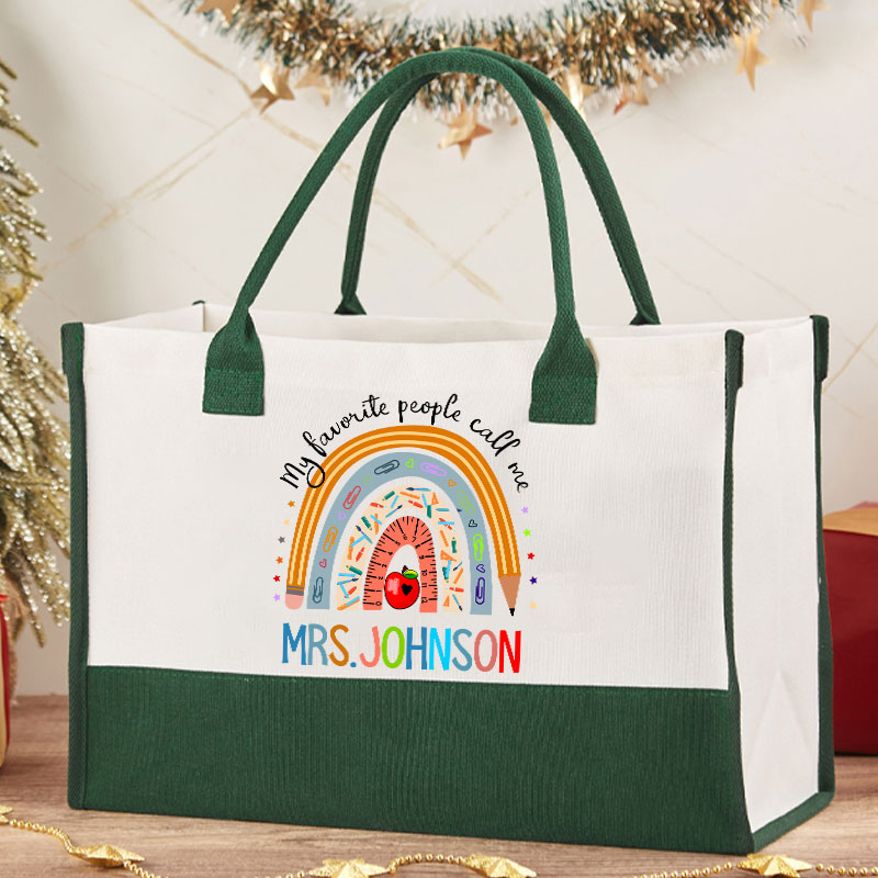 Personalized Name My Favourite People Call Me Teacher Cotton Tote Bag