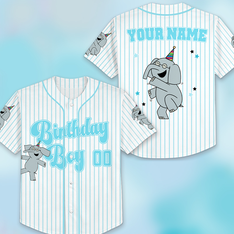 Personalized Elephant Birthday Girl Or Boy Class Baseball Jersey