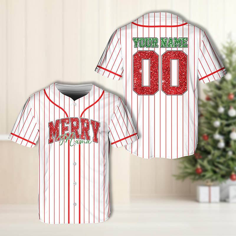 Personalized Name And Number Merry Christmas Teacher Baseball Jersey