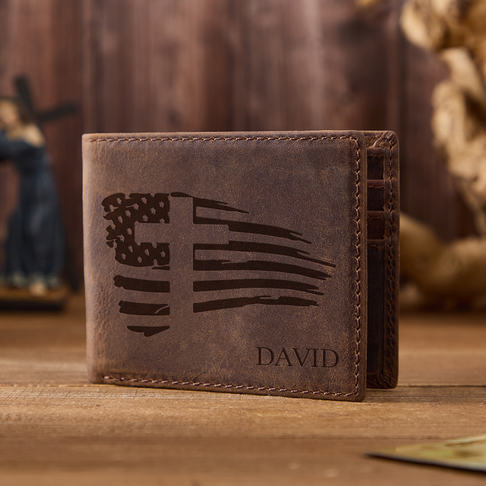 Personalized American Flag Leather Wallet
