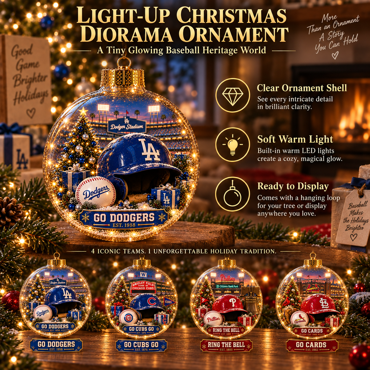 ⚾🎄 Bring the Ballpark Home — Light-Up Baseball Christmas Diorama Ornament