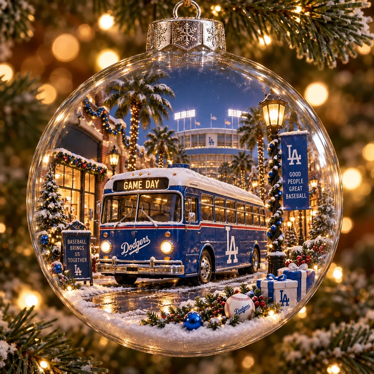 🎄 Think Blue — Light-Up Baseball Diorama Ornament