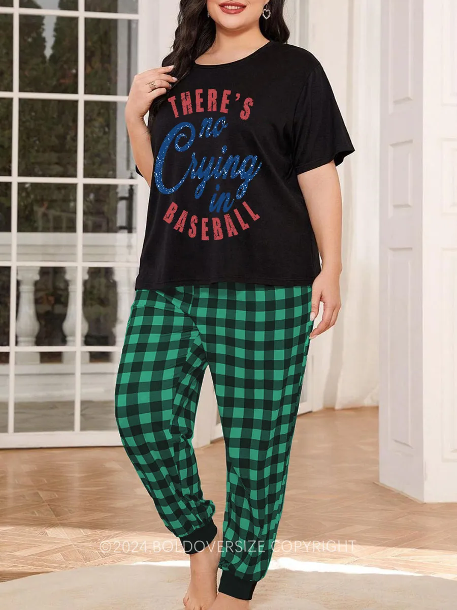 Vintage There's Is No Crying In Baseball Plaid Christmas Pajama Set
