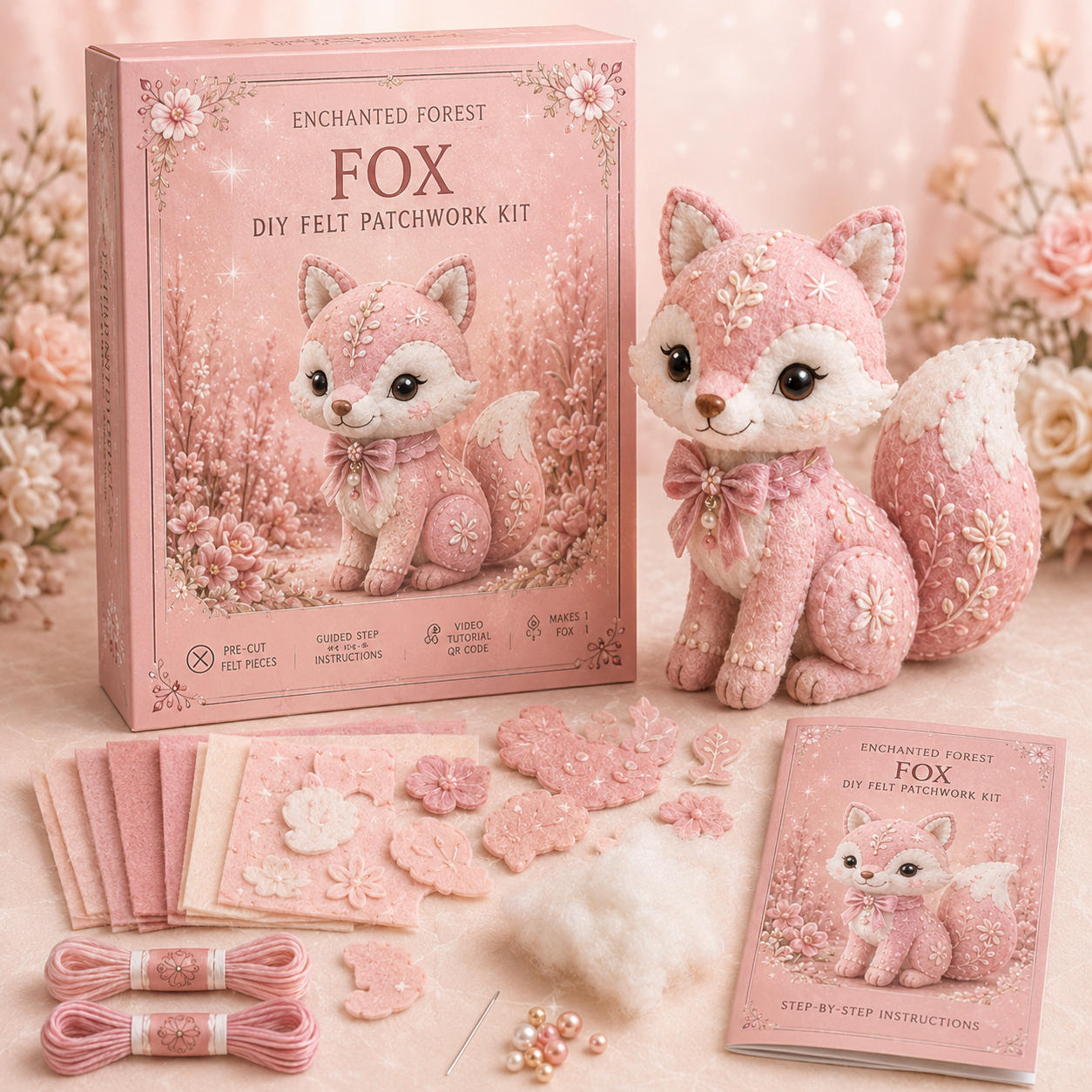 💗Pink Woodland Friends DIY Felt Sewing Kit – Make Your Own Cute Animal