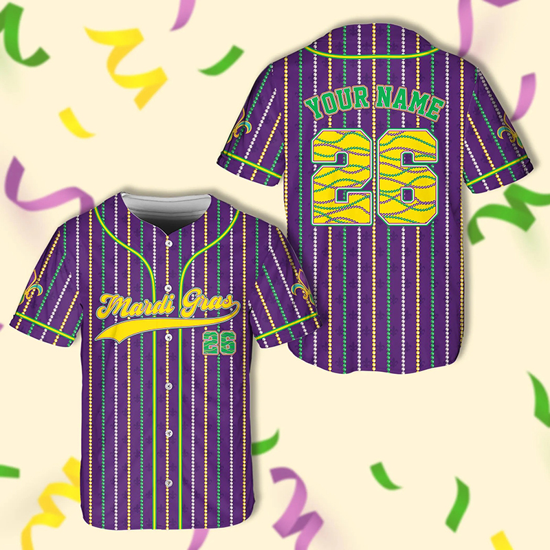 Personalized Bead Mardi Gras Teacher Baseball Jersey