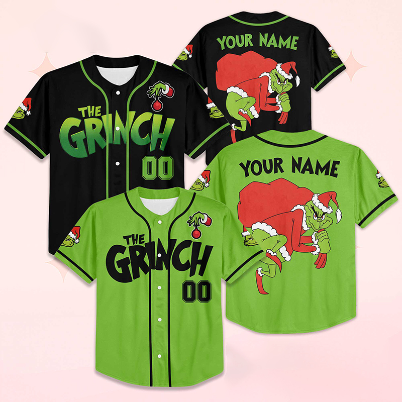 Personalized Green Guy Stealing Christmas Teacher Baseball Jersey