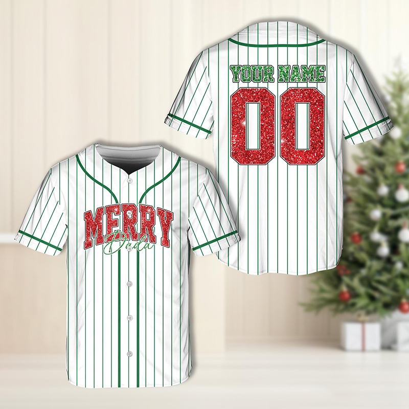 Personalized Name And Number Merry Christmas Teacher Baseball Jersey