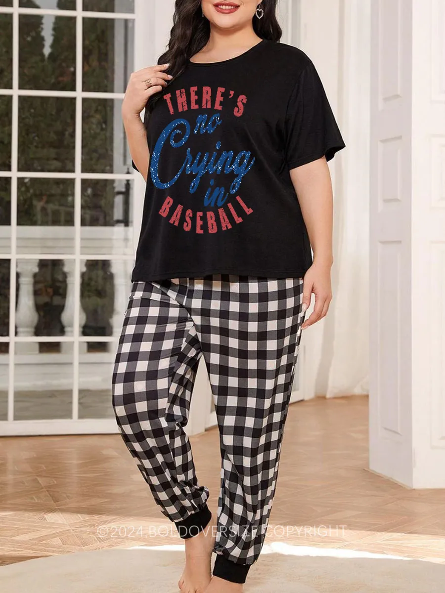 Vintage There's Is No Crying In Baseball Plaid Christmas Pajama Set