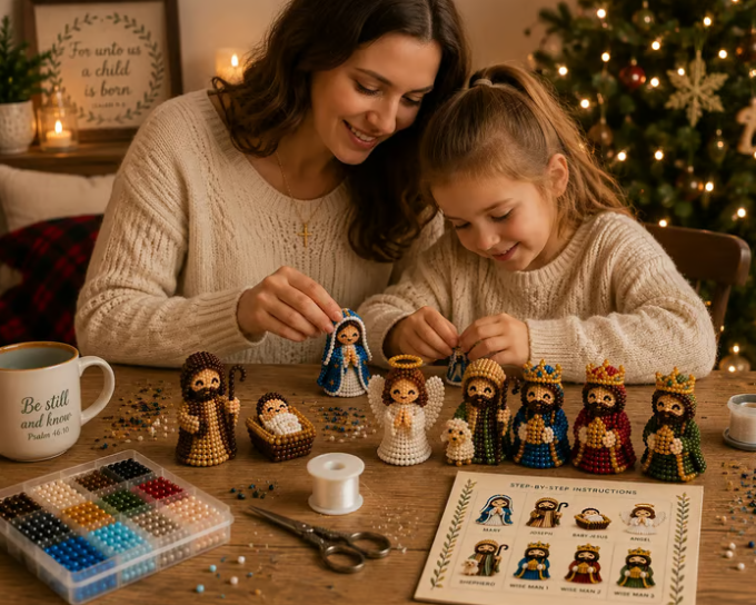 ✝️3D Beaded Nativity Collection DIY Kit – Christmas Faith Craft Set (8-Piece Set)