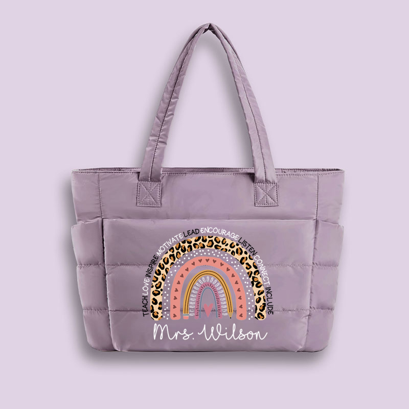 Personalized Name Teach Inspire Lead Teacher Puffy Tote Bag